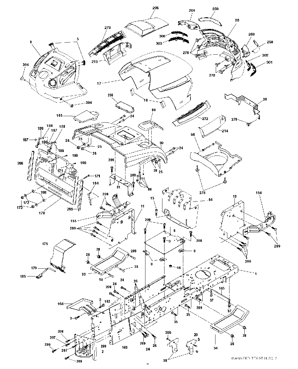 Chassis And Enclosures Diagram and Parts List for CTH200TWIN (96061022601)(2008-09) Husqvarna Lawn Tractor