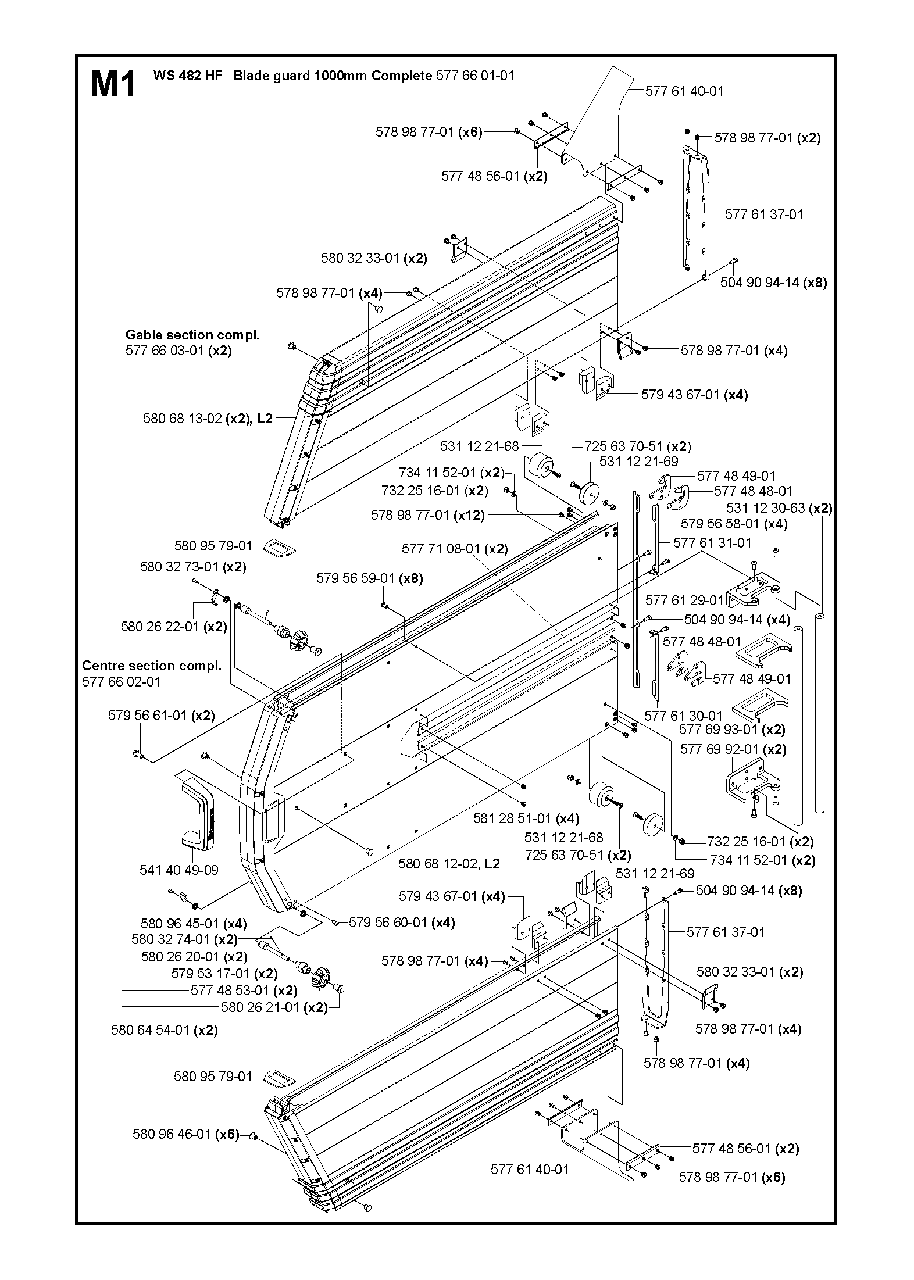 Guards 1000mm Diagram and Parts List for WS482HF (00000001275 - 20134501536)(2012-07) Husqvarna Circular Saw