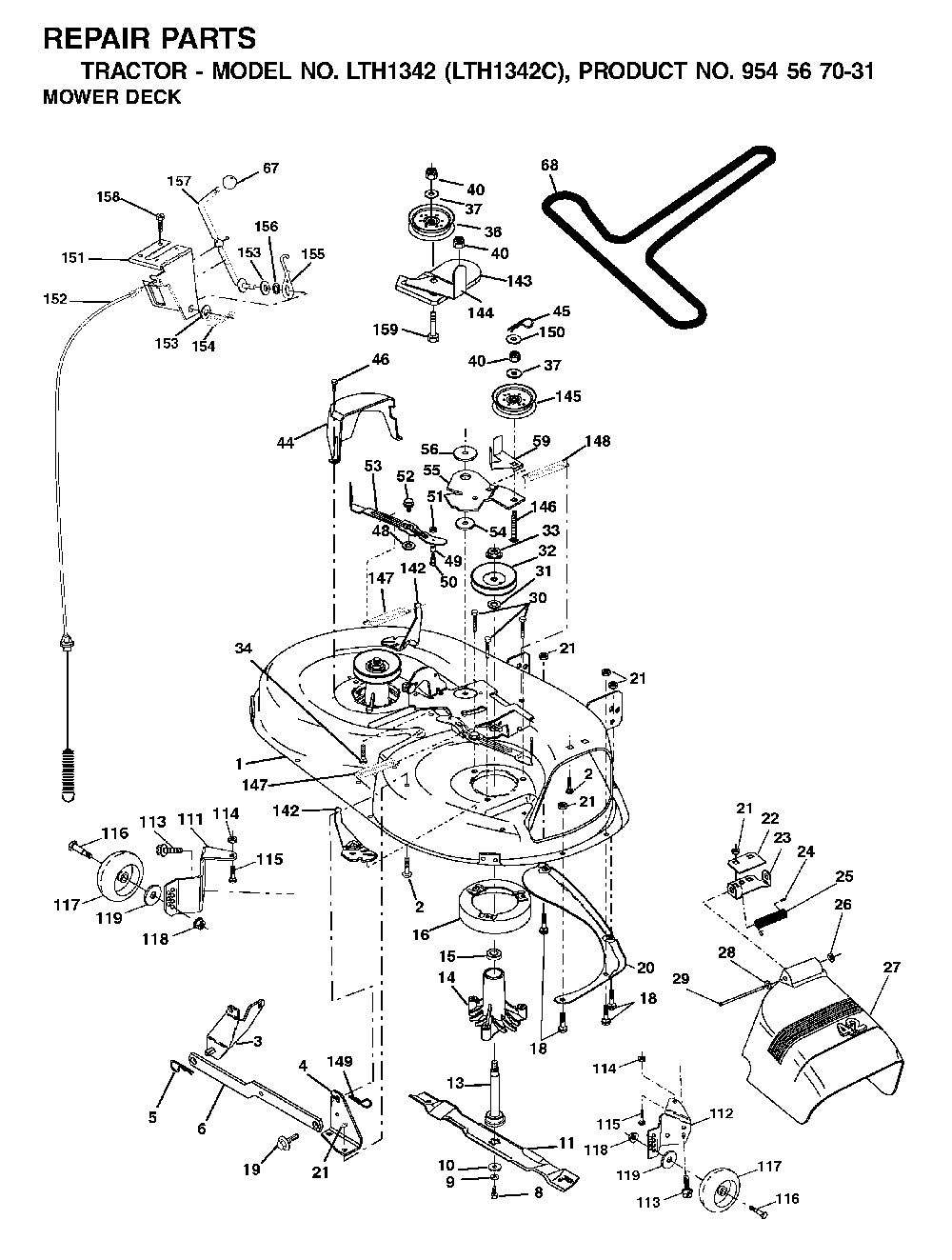 42inch Cutting Deck Diagram and Parts List for LTH1342 (LTH1342C, 954567031)(2001-11) Husqvarna Lawn Tractor