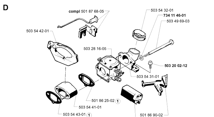 Carburetor Diagram and Parts List for 262XP 19992300001-Current Husqvarna Chainsaw