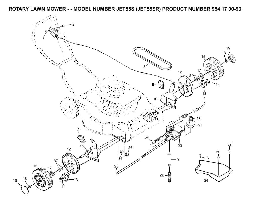 Drive Diagram and Parts List for JET55 (954170093-R)(2003-01) Husqvarna Lawn Mower