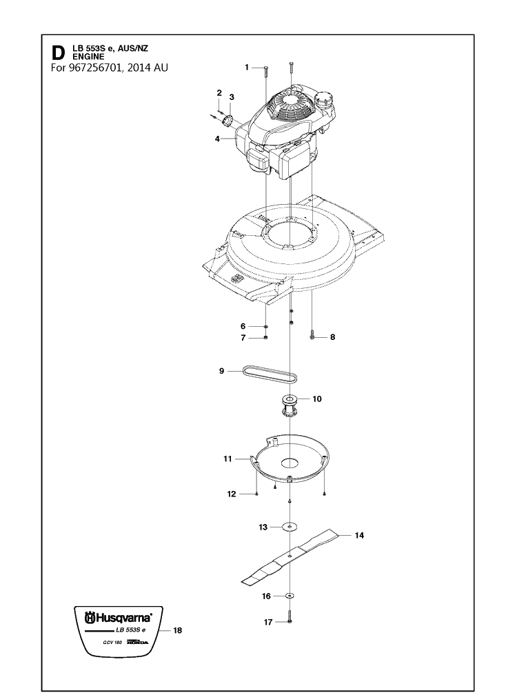 Engine Diagram and Parts List for LB553SE 967256701 Husqvarna Lawn Mower