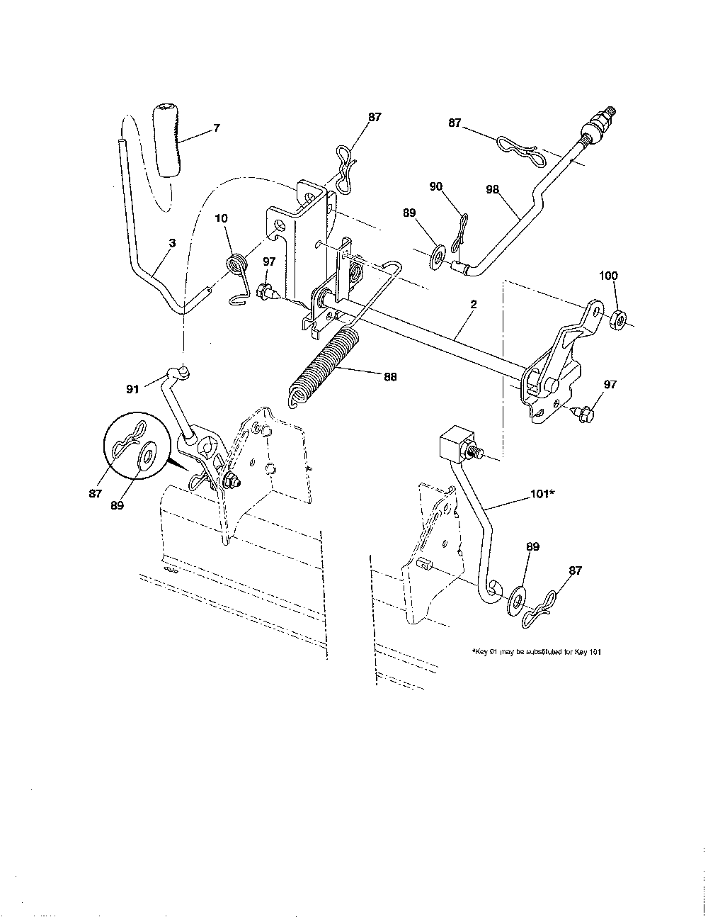 Mower lift Diagram and Parts List for 917240461  Husqvarna Lawn Tractor