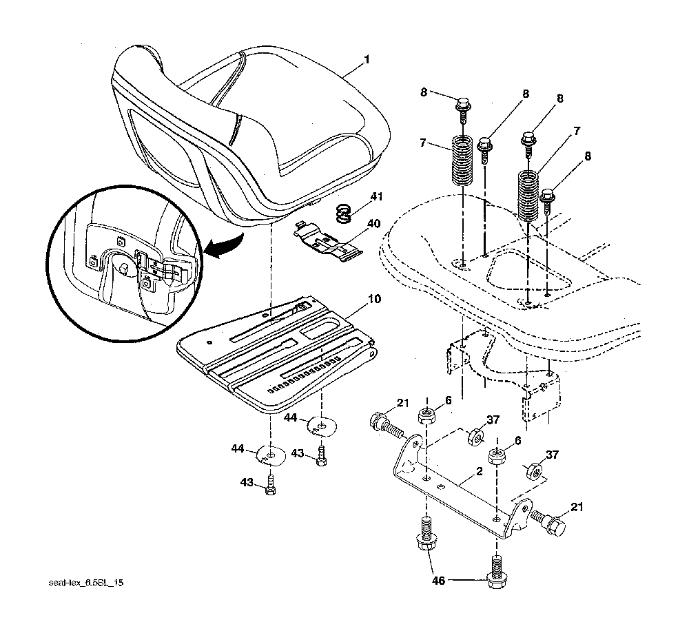 Seat assembly Diagram and Parts List for LGT48DXL-96043026000  Husqvarna Lawn Tractor