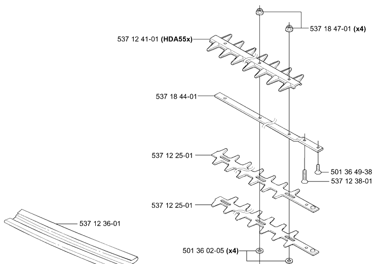 Cutter Bars Diagram and Parts List for HA850 2004-01 Husqvarna Hedge Trimmer