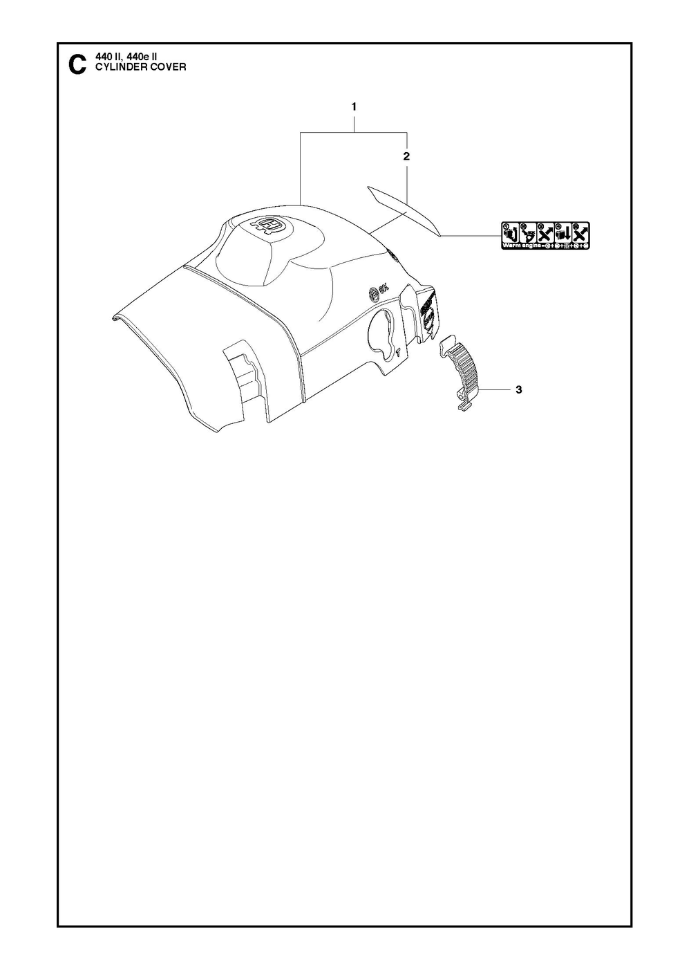 Cylinder Cover Diagram and Parts List for 440 e-series II Husqvarna Chainsaw