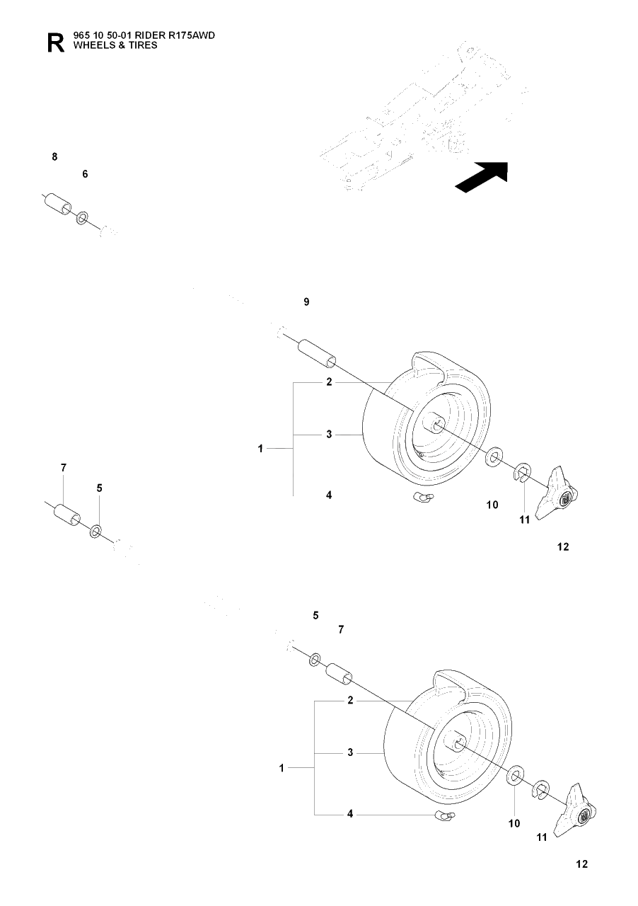 Wheels And Tires Diagram and Parts List for R175AWD (965105001)(2007-01) Husqvarna Lawn Tractor