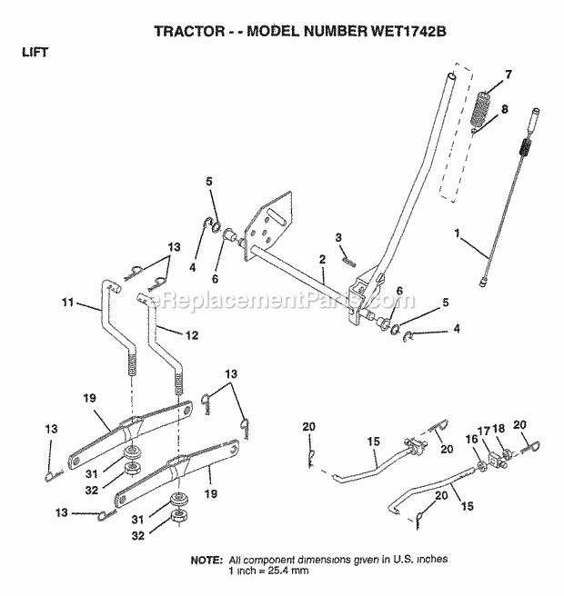 Lift Diagram and Parts List for WET1742B 1997 Husqvarna Lawn Tractor