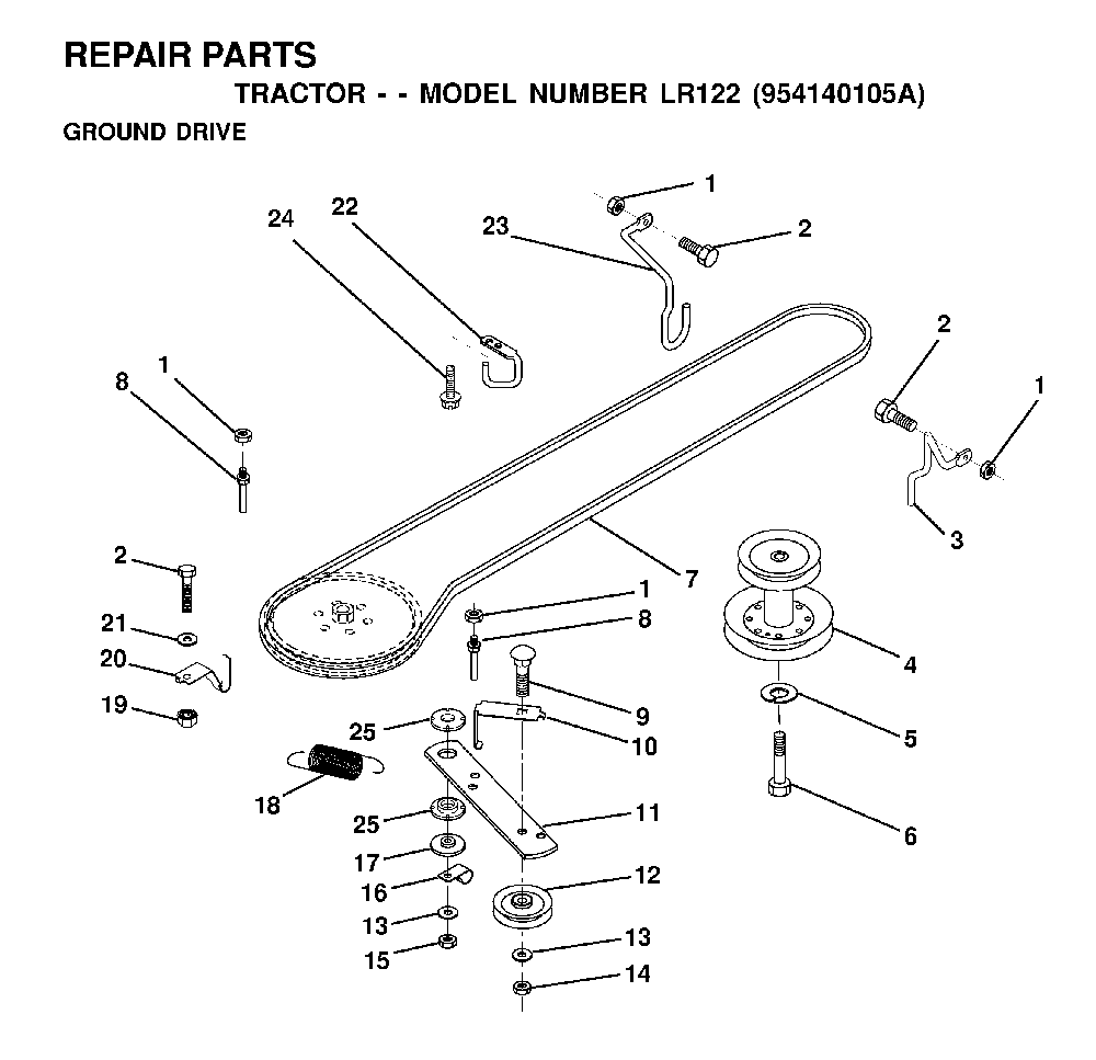 Drive Diagram and Parts List for LR122 (954140105A)(1999-09) Husqvarna Lawn Tractor