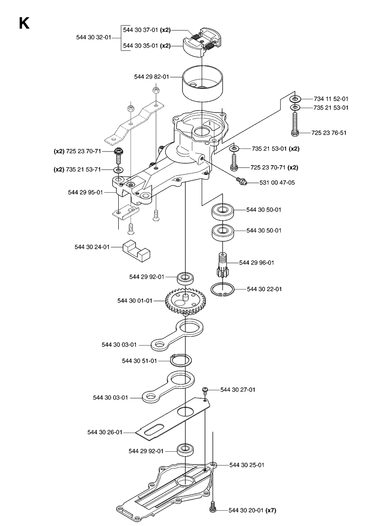 Gear Housing Diagram and Parts List for 123HD60 20070500001-20070900000 Husqvarna Hedge Trimmer
