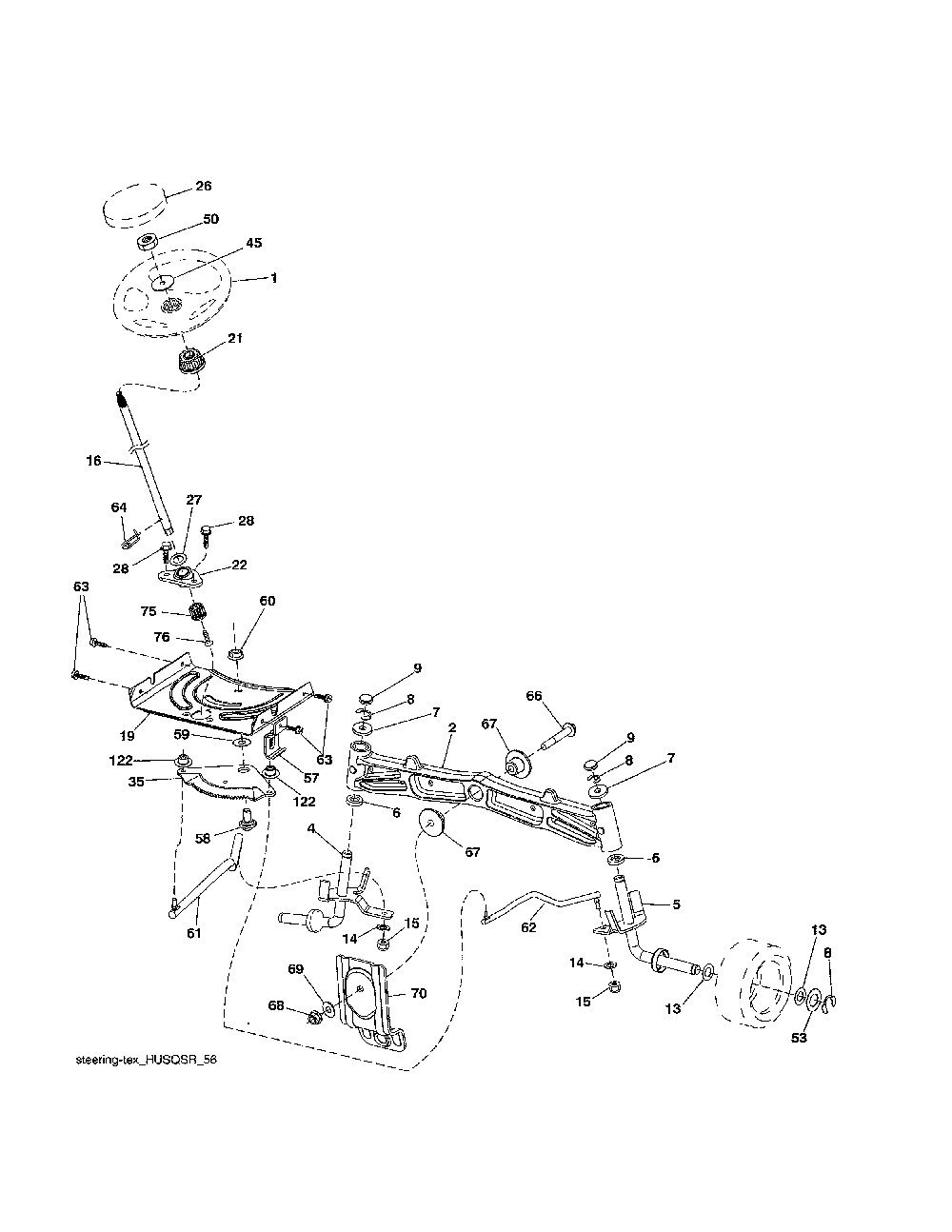 Steering Diagram and Parts List for YTH24V54-96043018800  Husqvarna Lawn Tractor