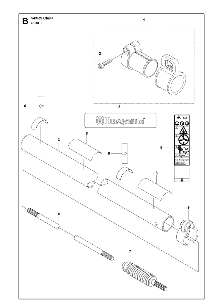 Shaft Diagram and Parts List for 543RS (967348201)(20192200001-Current) Husqvarna Brush Cutter