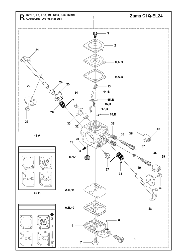 Carburetor 2 Diagram and Parts List for 327LDX 20120100001-Current Husqvarna Edger