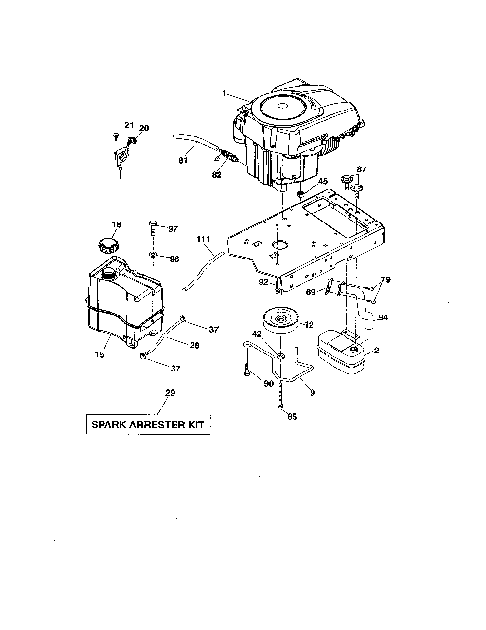 Engine Diagram and Parts List for YTH20K46-917240460  Husqvarna Lawn Tractor
