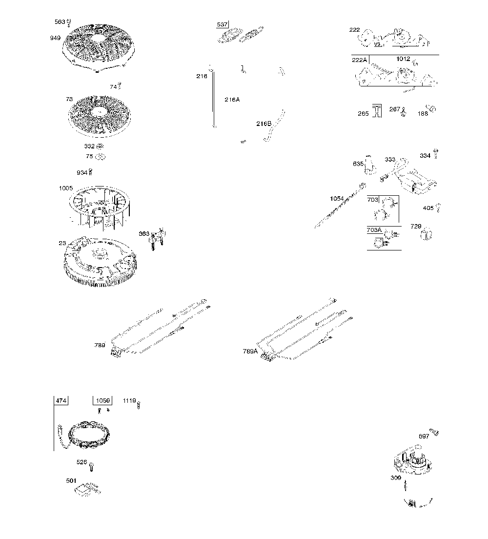 Flywheel/controls/wire harness/starter/alternator Diagram and Parts List for 967271501-00  Husqvarna Lawn Mower