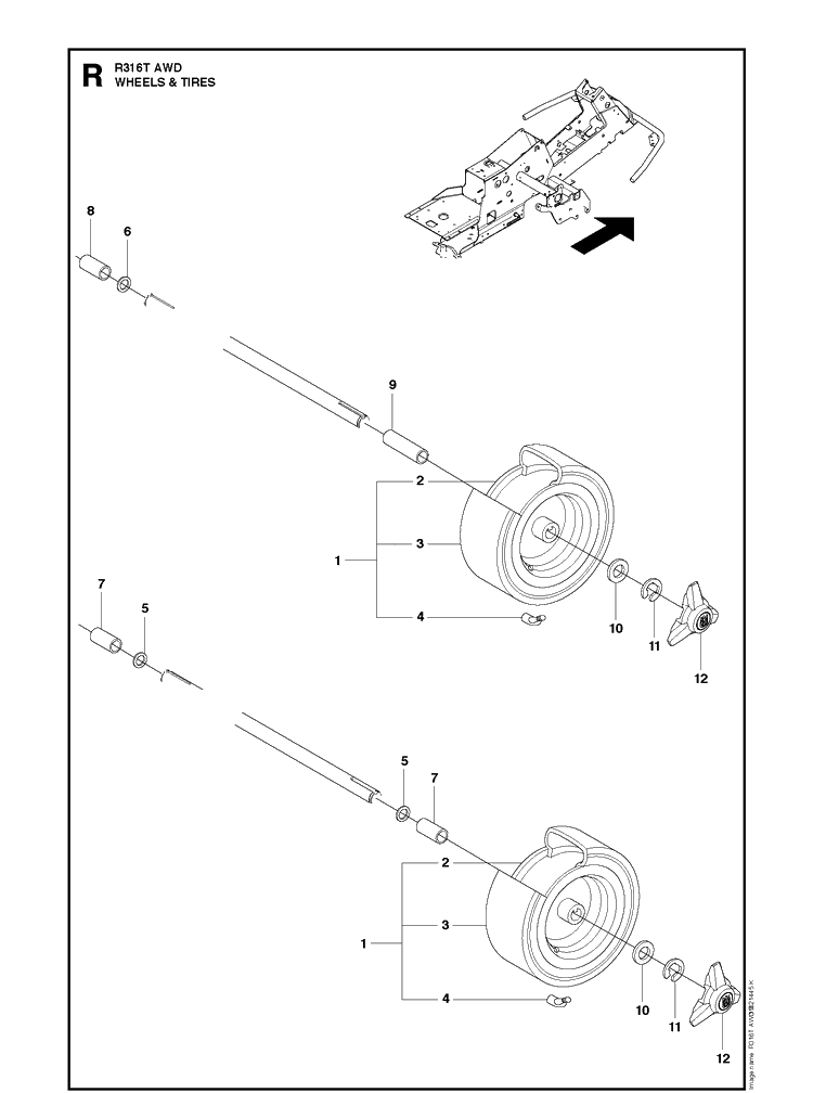 Wheels And Tires 2 Diagram and Parts List for R316TAWD (966757601)(2012) Husqvarna Lawn Mower