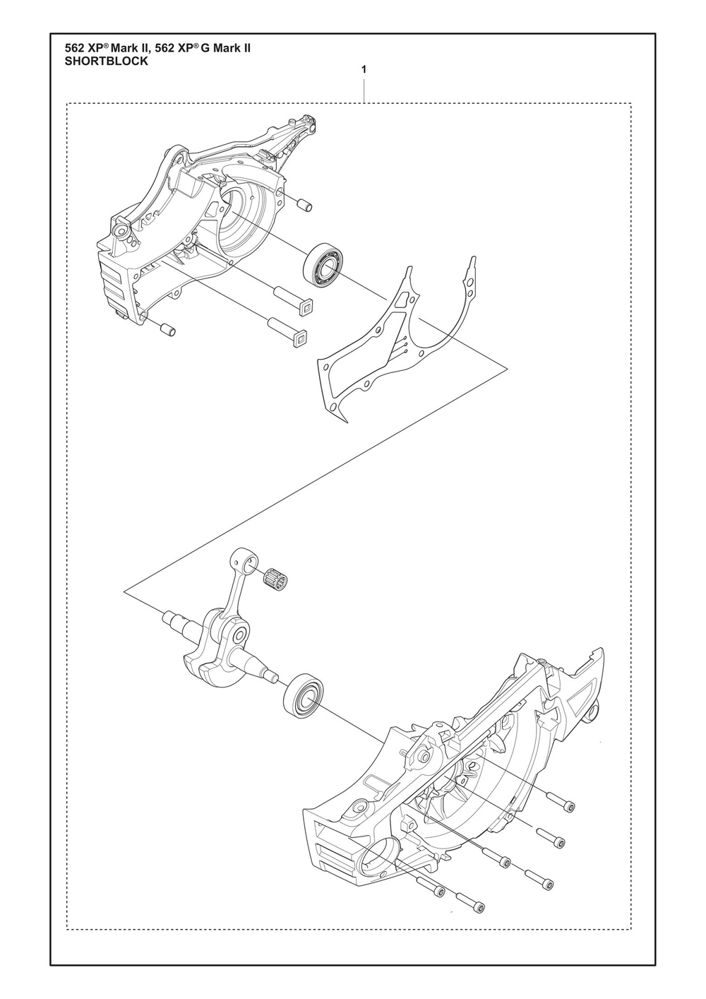Short Block Diagram and Parts List for 562XPMARKII  Husqvarna Chainsaw