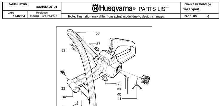 Fuel Tank And Handle Diagram and Parts List for 142 20050100001-20064900000 Husqvarna Chainsaw