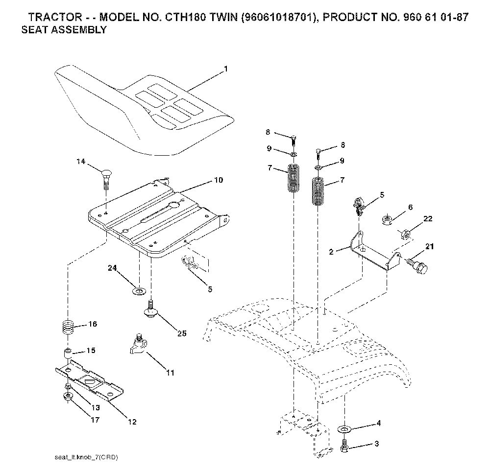 Seat Diagram and Parts List for CTH180TWIN (96061018701)(2007-05) Husqvarna Lawn Tractor