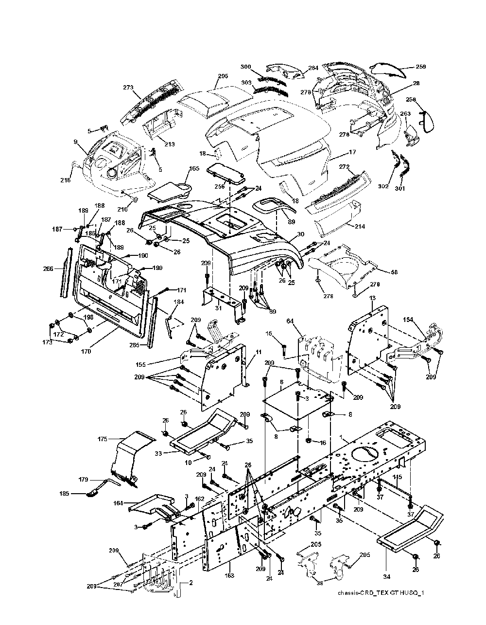 Chassis And Enclosures Diagram and Parts List for CTH220TWIN (96061019002)(2007-10) Husqvarna Lawn Tractor