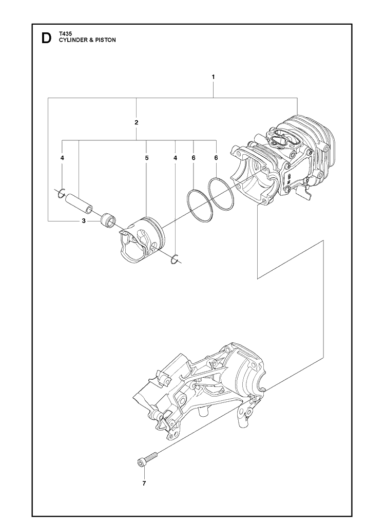 Cylinder Piston Diagram and Parts List for T435  Husqvarna Chainsaw