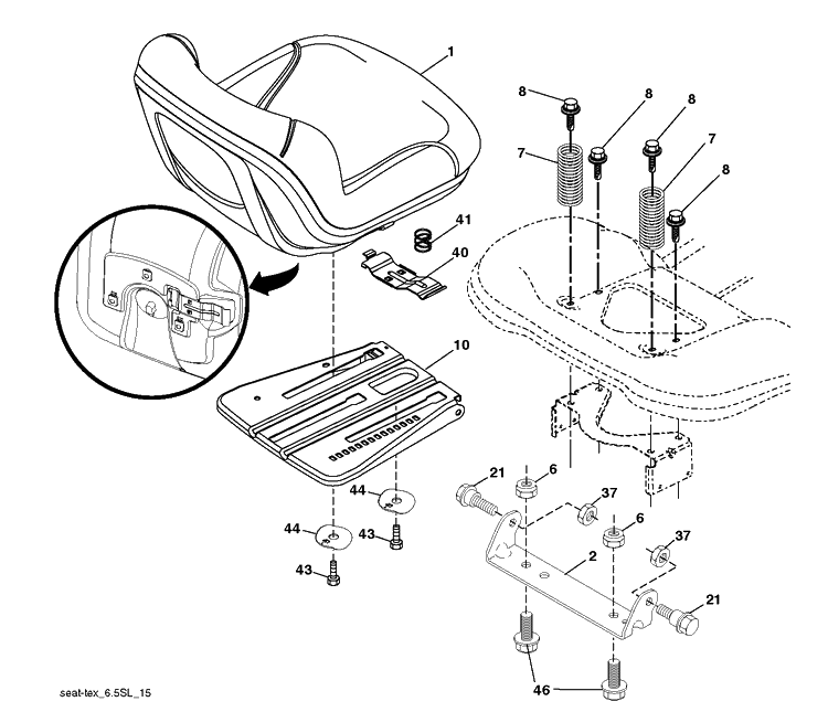 Seat Diagram and Parts List for YTH20V42 (96043029900)(2018-10) Husqvarna Lawn Tractor