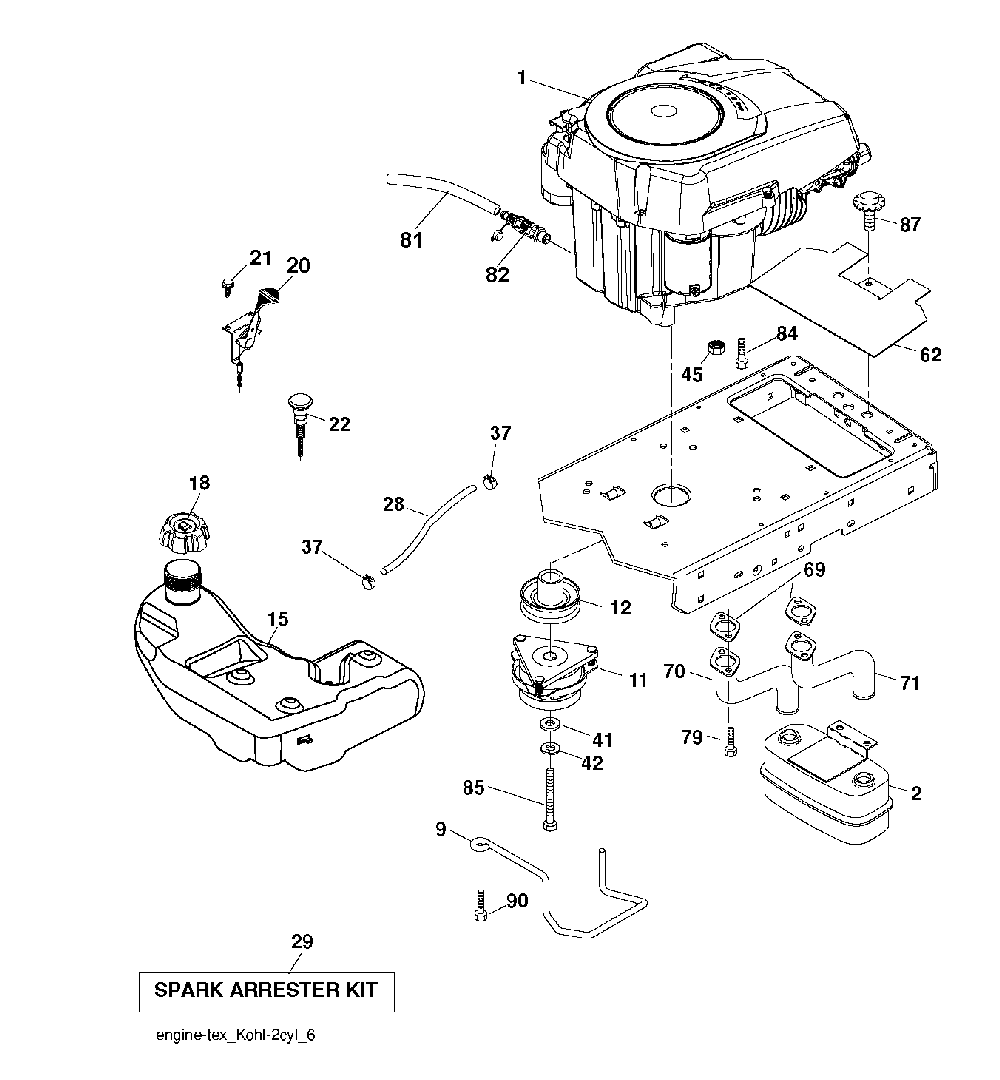 Engine Diagram and Parts List for GTH260TWIN (96041004504)(2010-03) Husqvarna Lawn Tractor