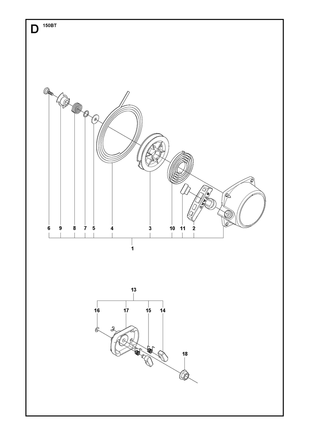 Starter Diagram and Parts List for 150BT2007-2021  Husqvarna Leaf Blower / Vacuum