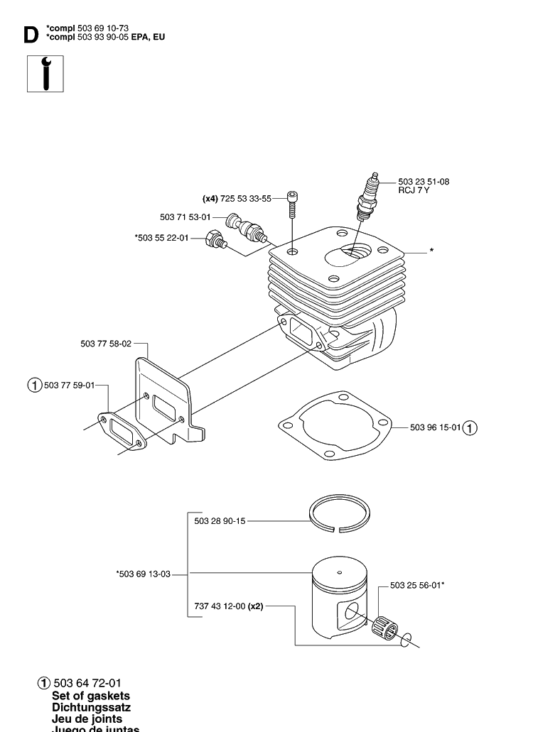 Cylinder Piston Diagram and Parts List for 365 20070900001-20101800000 Husqvarna Chainsaw