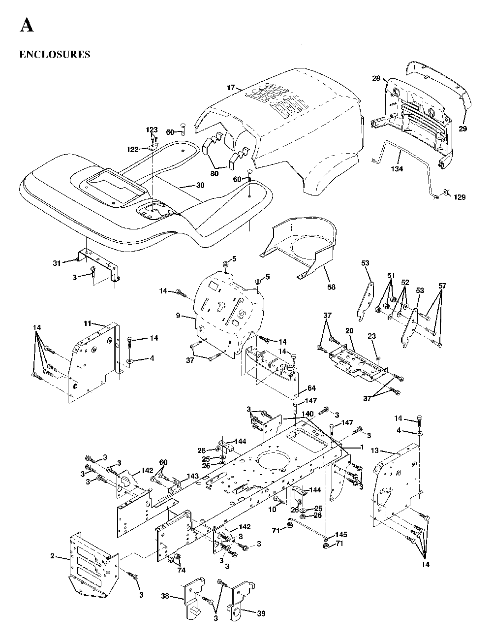 Chassis And Enclosures Diagram and Parts List for YTH160 (HEYTH160C, 954170005)(1997-02) Husqvarna Lawn Tractor