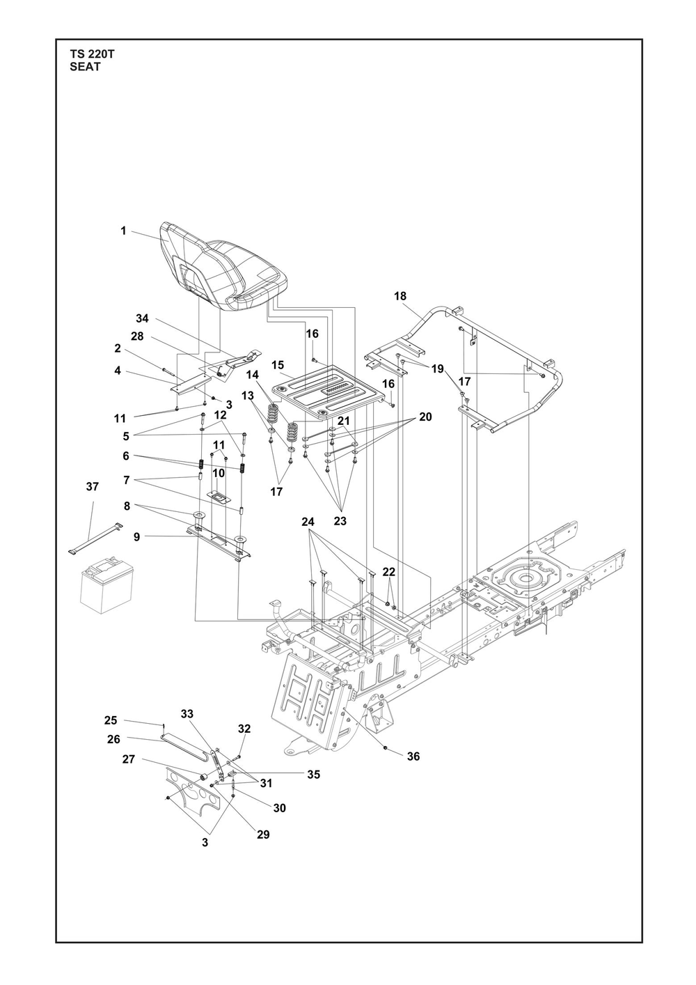 Seat Diagram and Parts List for TS220T  Husqvarna Lawn Tractor