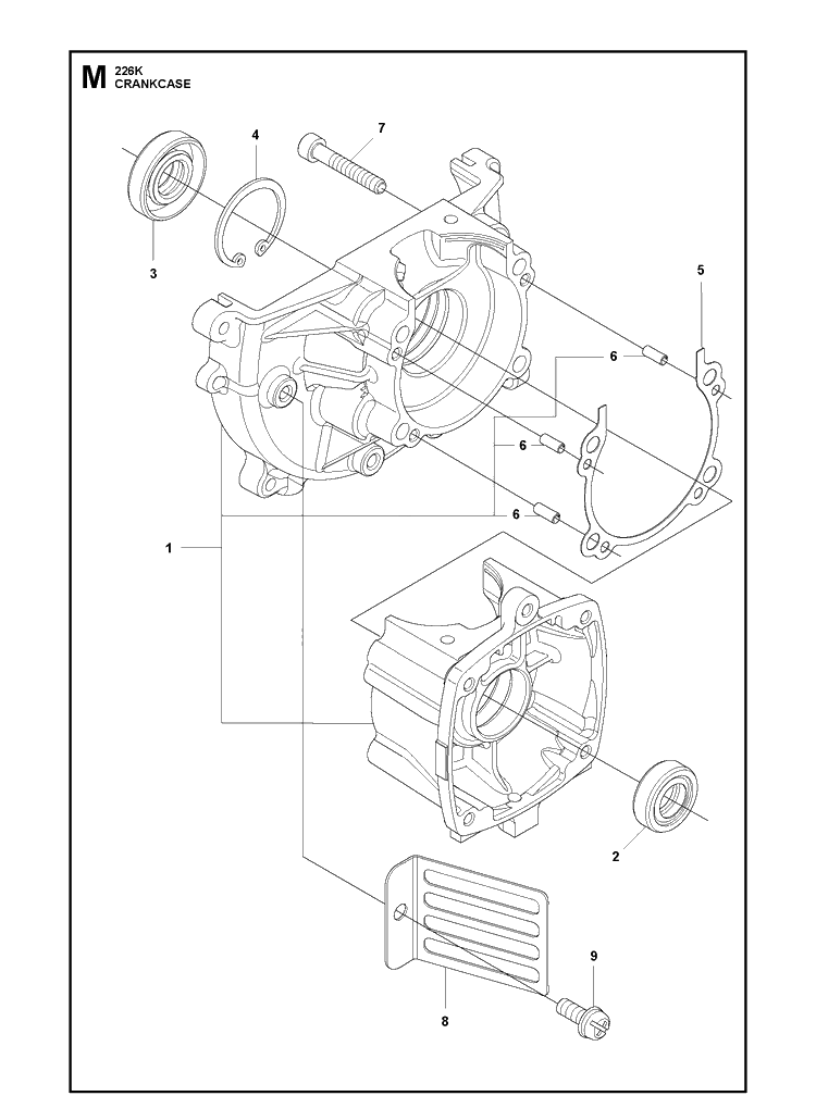 Crankcase Diagram and Parts List for 226K  Husqvarna Brush Cutter
