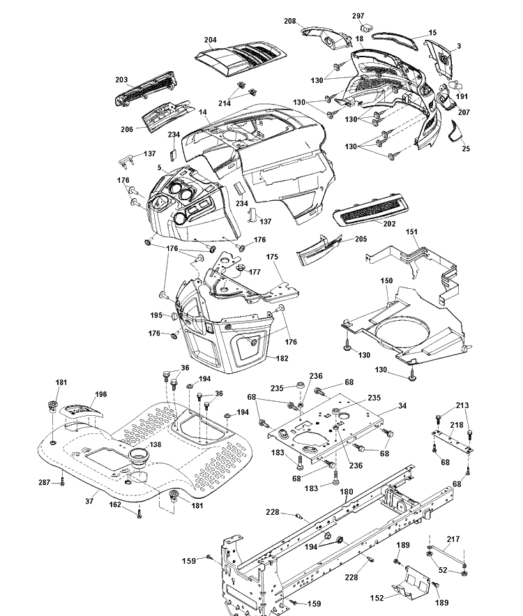 Chassis / Frame Diagram and Parts List for YTH21K46 (96045002601)(2011-02) Husqvarna Lawn Tractor