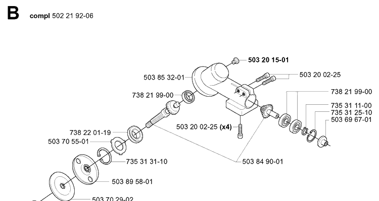 Bevel Gear Diagram and Parts List for 326EX 20010900001-20020500000 Husqvarna Edger
