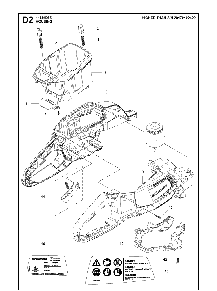 Housing 2 Diagram and Parts List for 115IHD55 (967098602)(20171000001-20180499999) Husqvarna Hedge Trimmer