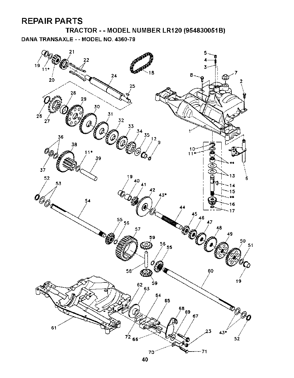 Transmission Diagram and Parts List for LR120 (954830051B)(1996-05) Husqvarna Lawn Tractor
