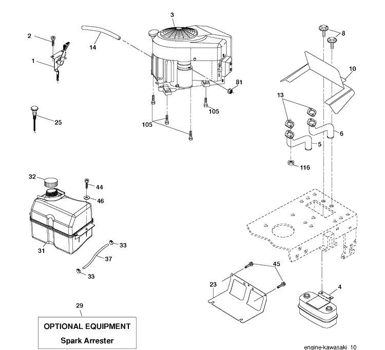 Engine Diagram and Parts List for CTH150 (96061018103)(2008-09) Husqvarna Lawn Tractor