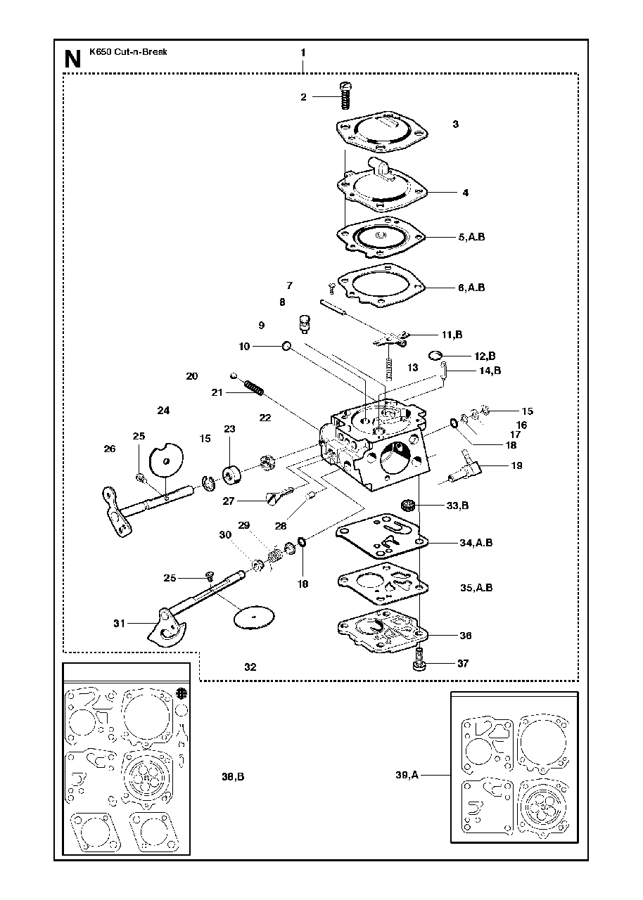 Carburetor Details Diagram and Parts List for K650CUT-N-BREAK 2008-11 Husqvarna Circular Saw