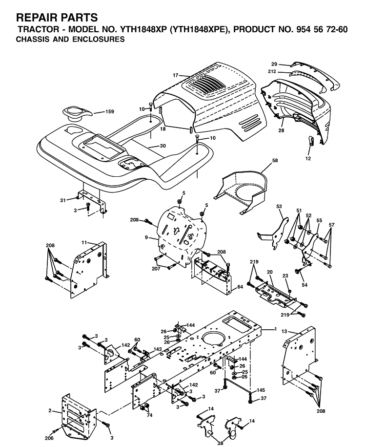 Chassis And Enclosures Diagram and Parts List for YTH1848XP (954567260)(2002-02) Husqvarna Lawn Tractor