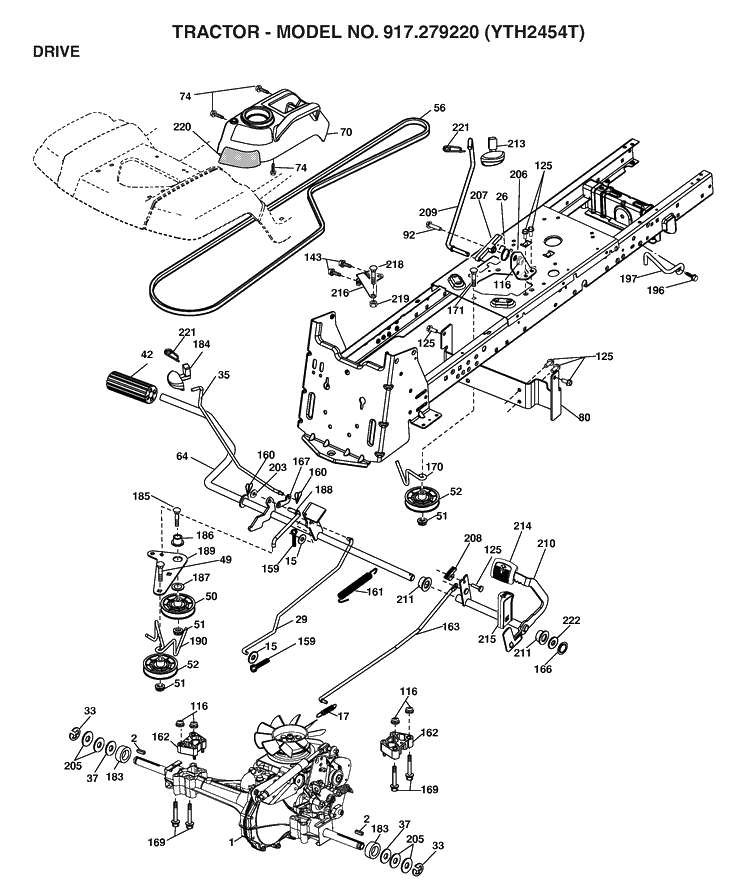 Drive Diagram and Parts List for YTH2454T (917279220)(2006-01) Husqvarna Lawn Tractor