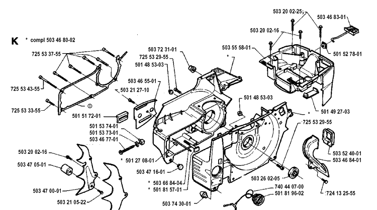 Crankcase Diagram and Parts List for 394XP 19940100001-19960100000 Husqvarna Chainsaw