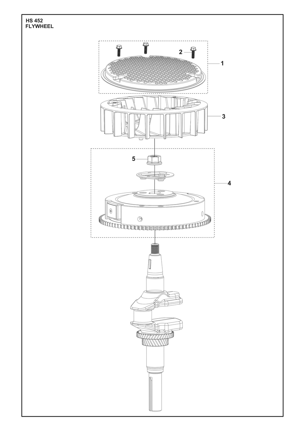 Flywheel Diagram and Parts List for HS452  Husqvarna Engine