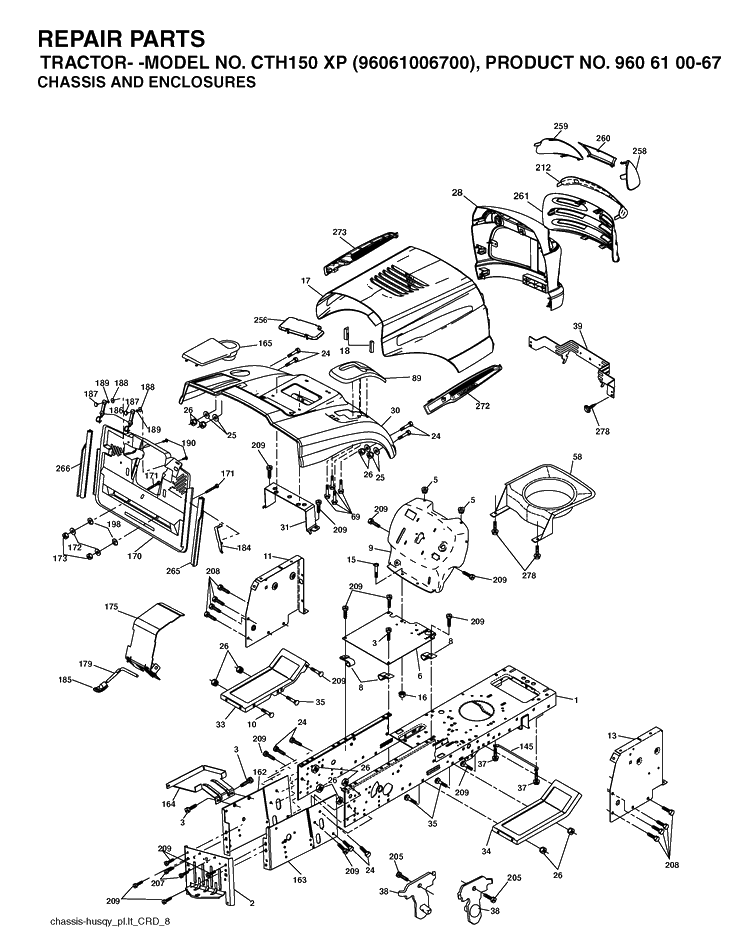 Chassis And Enclosures Diagram and Parts List for CTH150XP (96061006700)(2006-03) Husqvarna Lawn Tractor