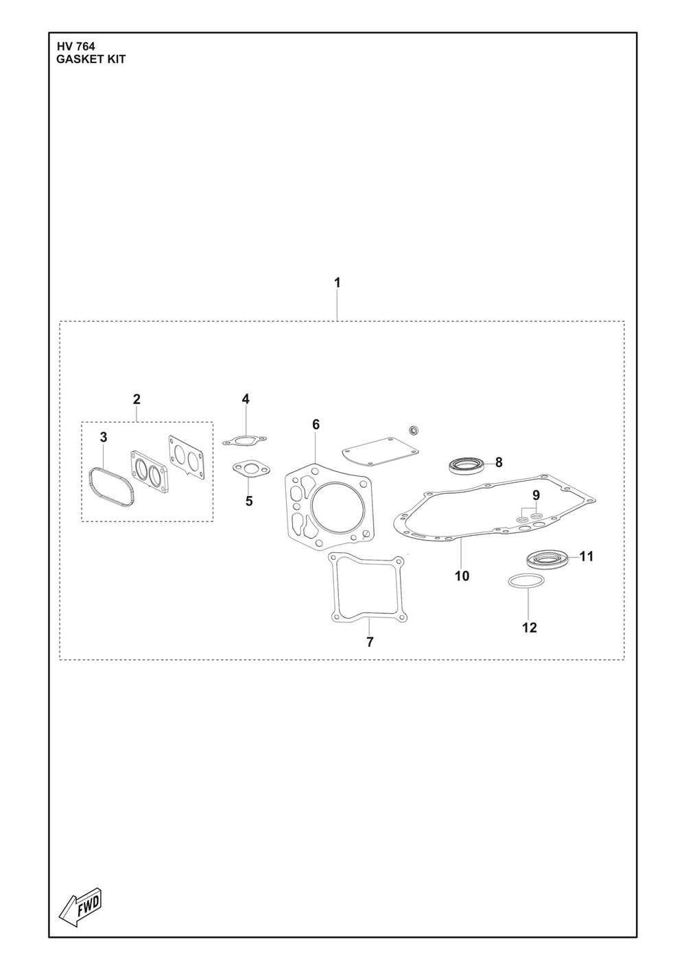 Gasket Kit Diagram and Parts List for HV764  Husqvarna Engine