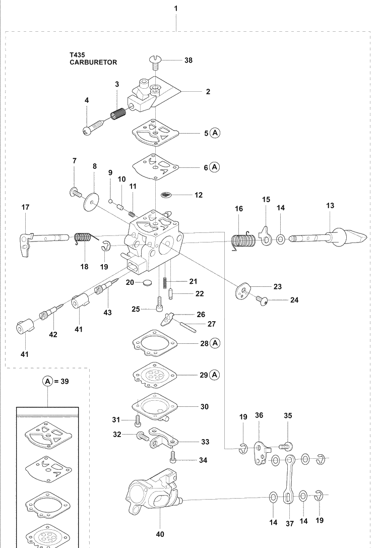 Carb. Parts Diagram and Parts List for T435 2009-02 Husqvarna Chainsaw
