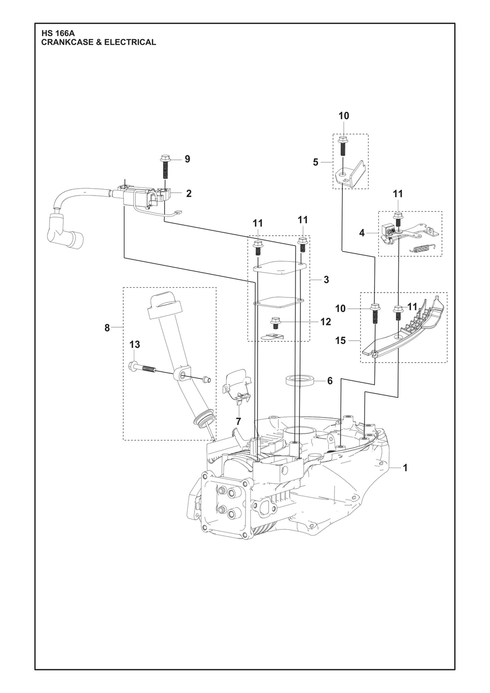Crankcase And Electrical Diagram and Parts List for HS166A  Husqvarna Engine