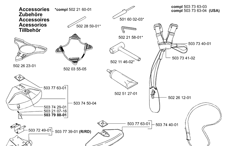 Accessories Diagram and Parts List for 225L 2000-10 Husqvarna Trimmer