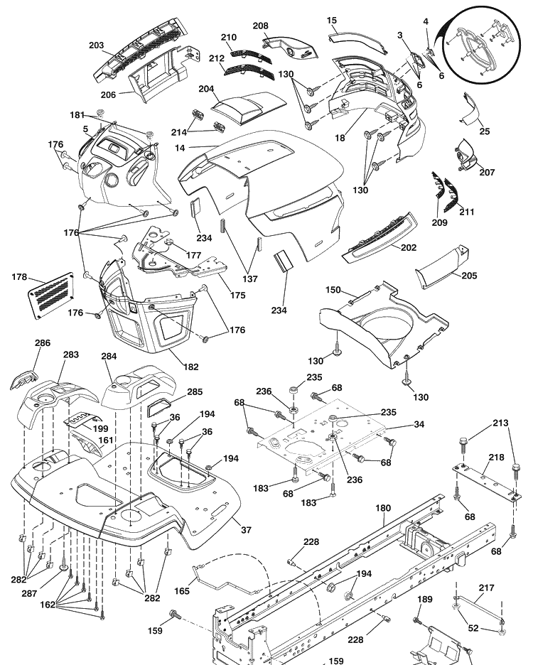 Chassis Diagram and Parts List for 2042LS (96043006200)(2008-11) Husqvarna Lawn Mower