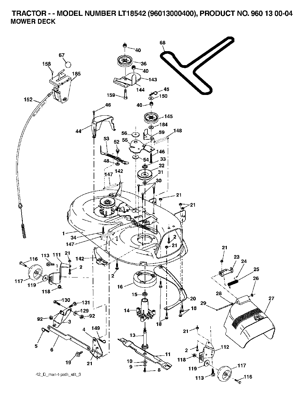 Mower Deck / Cutting Deck Diagram and Parts List for LT18542 (96013000400)(2006-03) Husqvarna Lawn Tractor