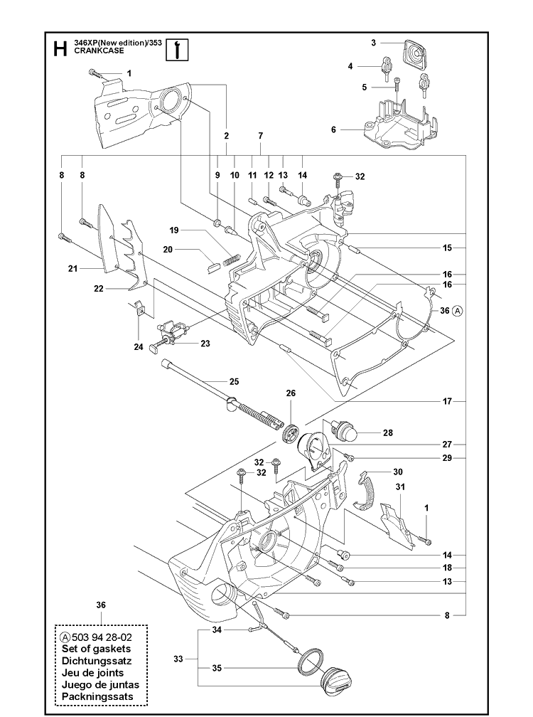 Crankcase Diagram and Parts List for 346XP 2011-01 Husqvarna Chainsaw